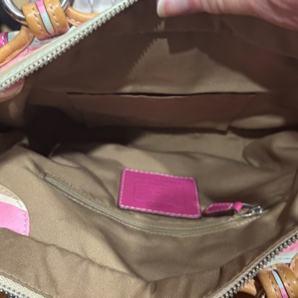 Coach Striped Signature Small Tote in Pink and Tan - Picture 12 of 12
